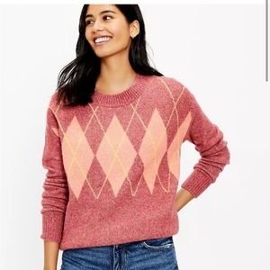 Loft Pink Argyle Sweater - Size Large